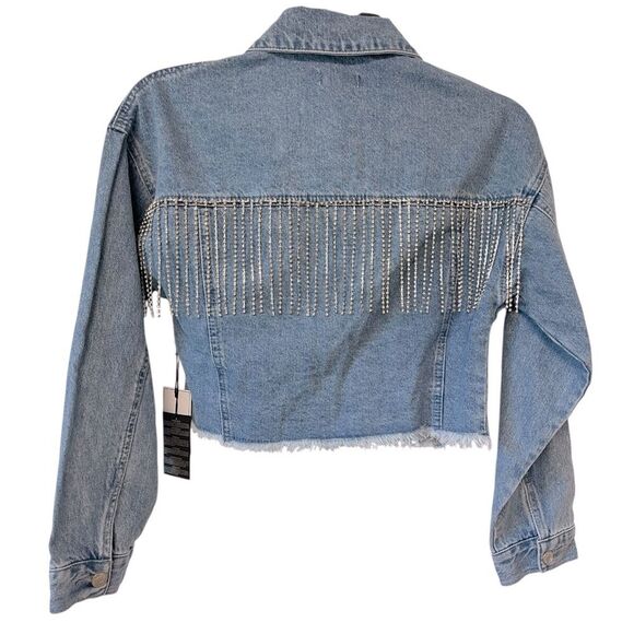 Forever 21 Light Blue Fringe Hem Denim Jacket with Rhinestones-Small - Picture 2 of 7
